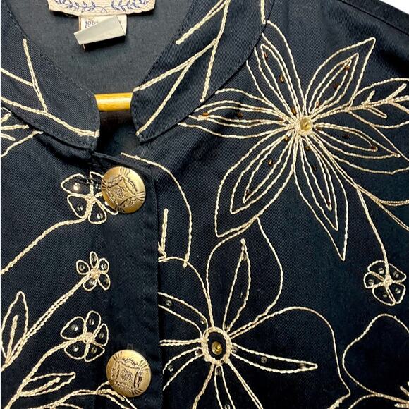 VTG NWOT Life Style Plus Floral Embroidered Amber Beaded Cotton Button Up Top 2X - Picture 6 of 16